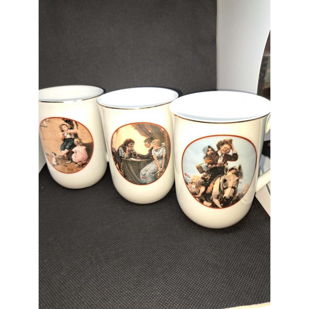 1982 Norman Rockwell 3 Mug Set CW Collection Special Edition Young Love Series